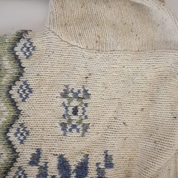 Vintage St Johns Bay Green Cream Fair Isle Snowflake Nordics Wool Knit Sweater L - Picture 8 of 10